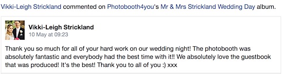 Vikki-Leigh Strickland wrote: 'Thank you so much for all of your hard work on our wedding night!.'
